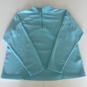 LL Bean Fleece Jacket Womens XL Blue 1/4 Zip Mock Neck Pullover Hiking Casual